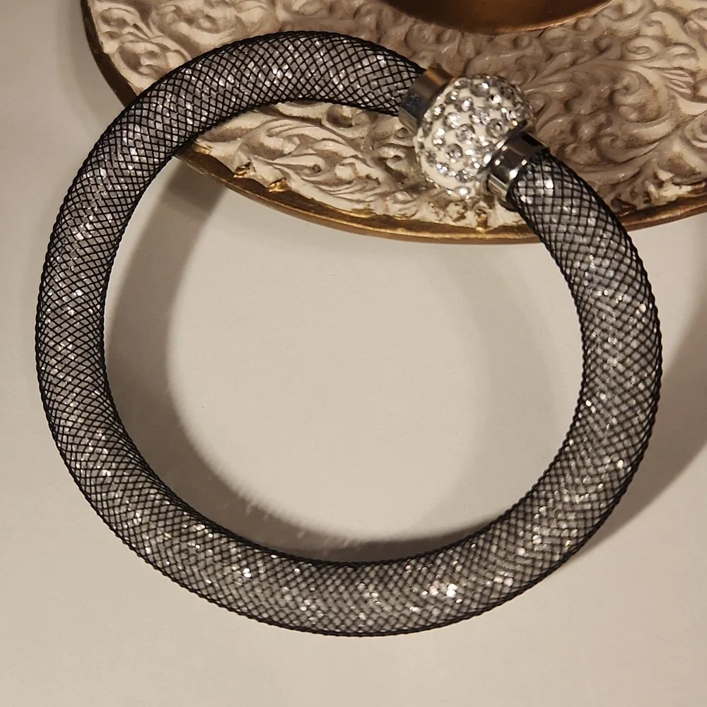 Silver and Black Mesh Bracelet